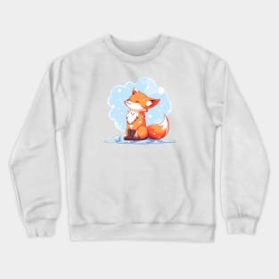 A cute fox enjoying the falling snowflakes Crewneck Sweatshirt